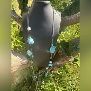 Vintage Turquoise Dyed Abalone Shell And Silvertone Beads necklace